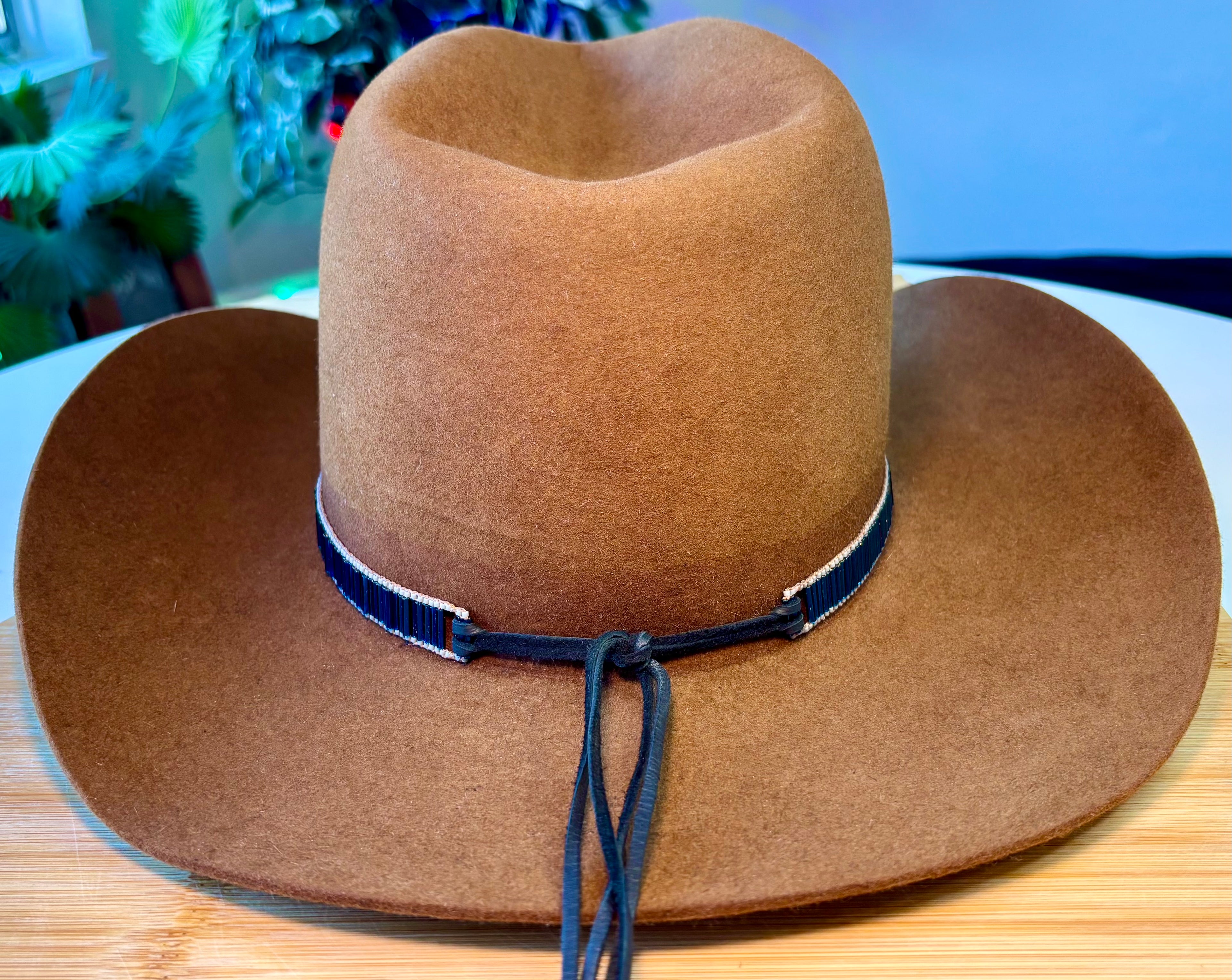 Blue Bugle Bead Hatband