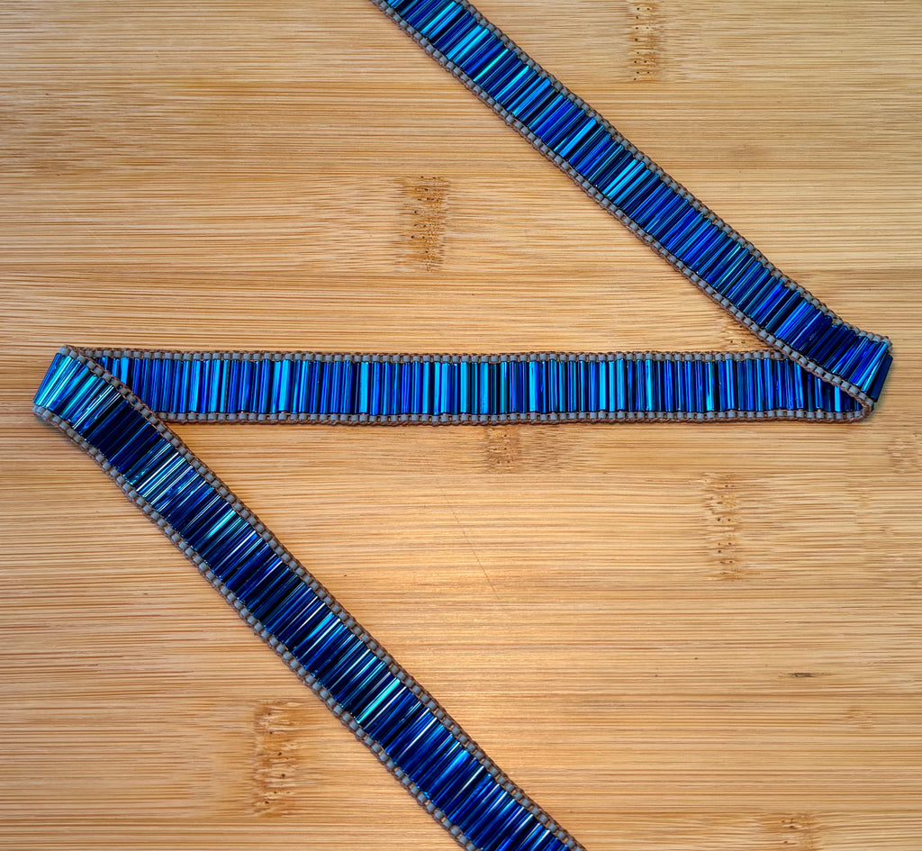 Blue Bugle Bead Hatband