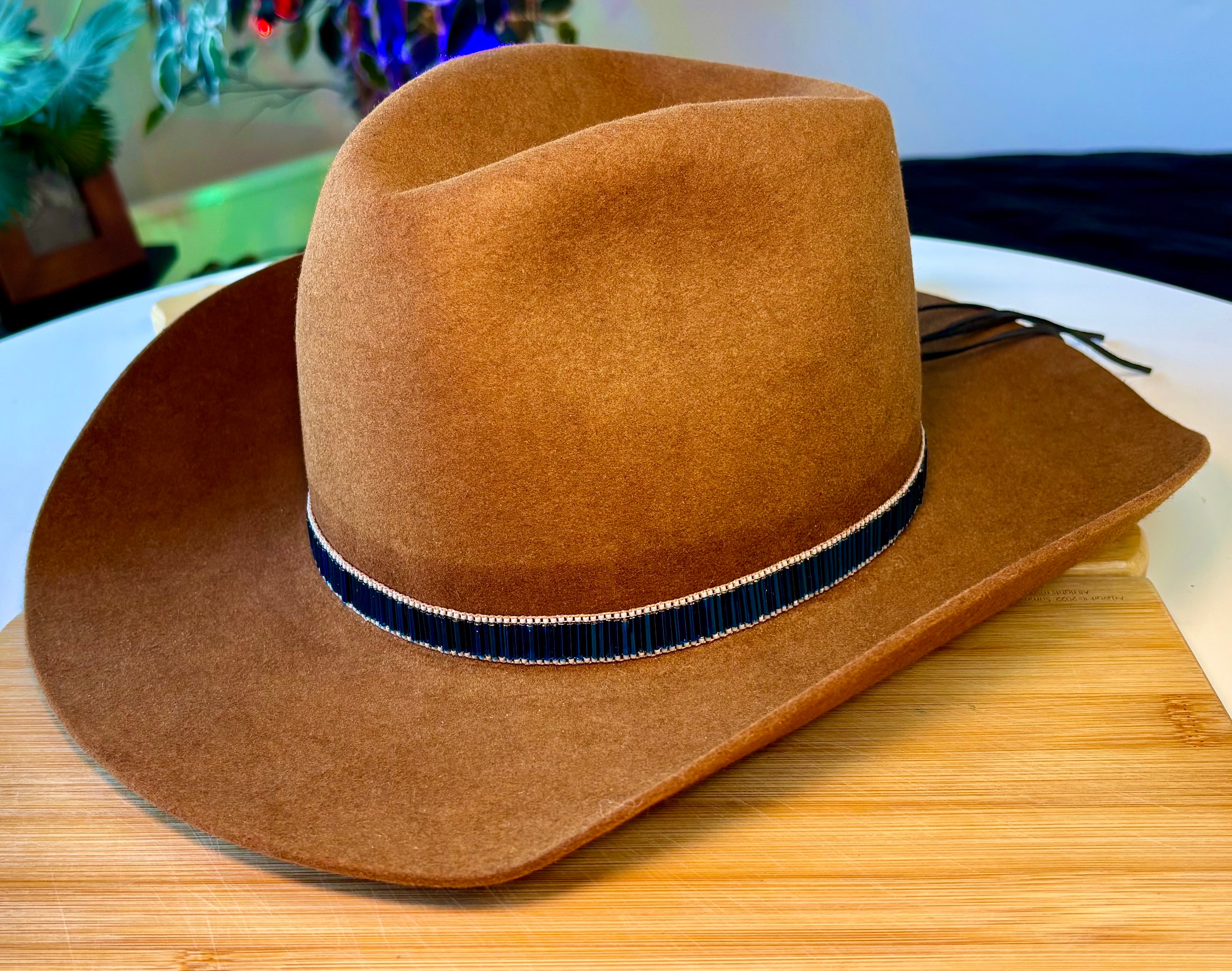 Blue Bugle Bead Hatband