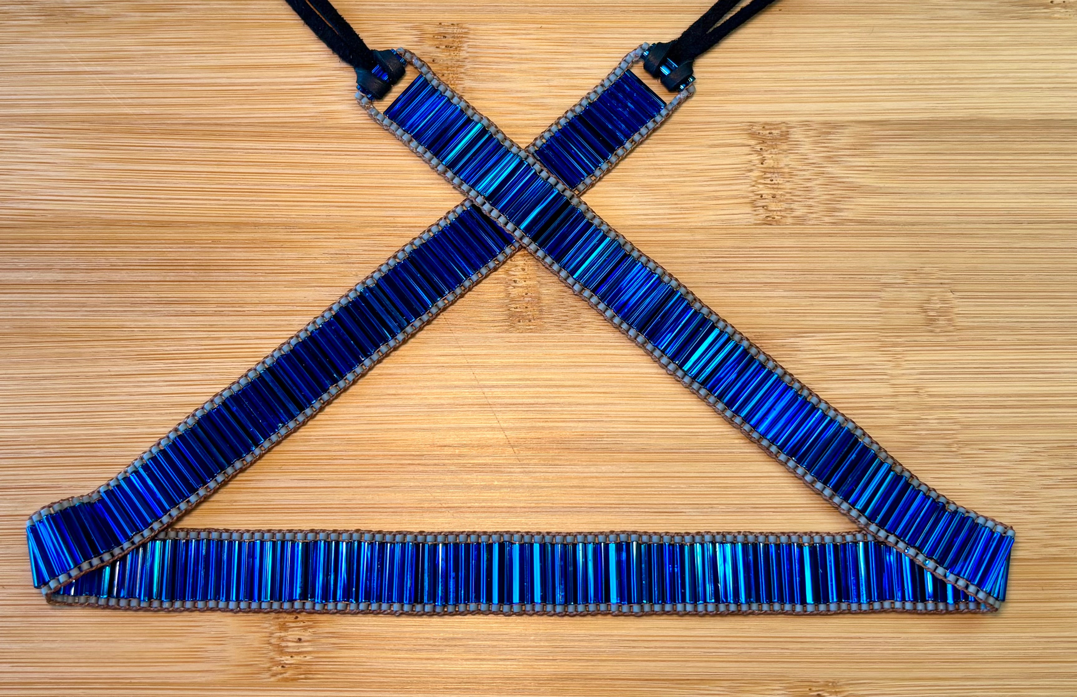 Blue Bugle Bead Hatband